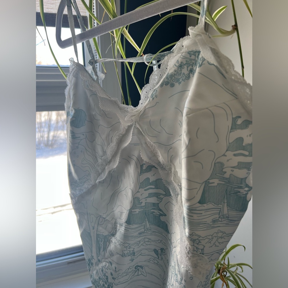 Vintage-Inspired Satin Slip Dress – Lace Trim & Toile Print - Picture 5 of 6